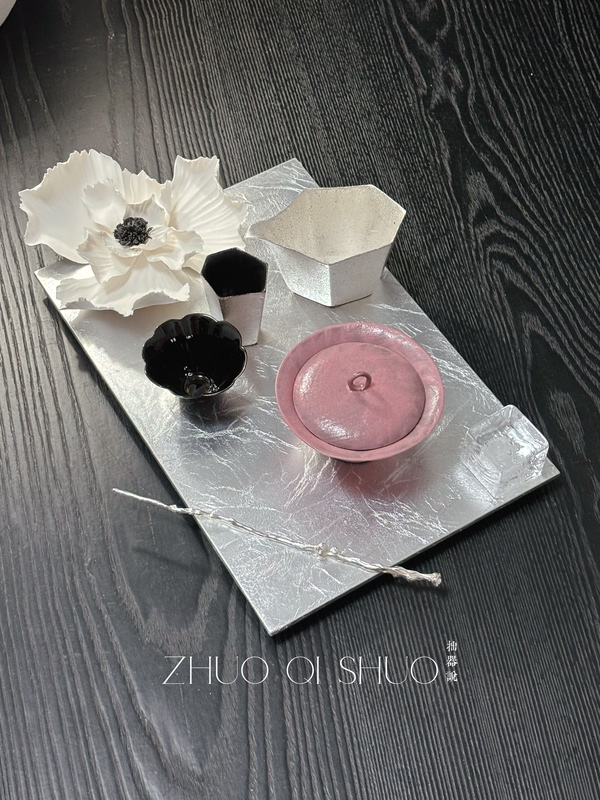 Simple Artifacts | Set 0129: Hepburn Girl's Tea Set - Pink Lid Bowl, Plum Blossom Cup, Silver Tray Tea Set, Gift for Best Friend
