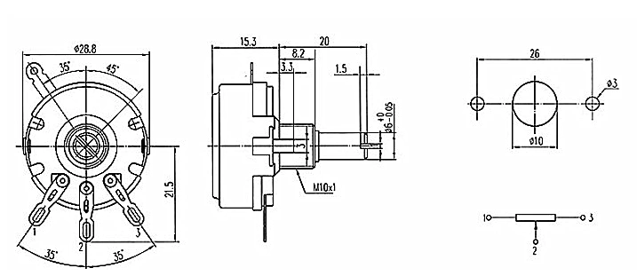 Chiết áp màng carbon Thượng Hải TH-1 WTH118-1A 2W 10K 15K 22K 33K 47K 68K