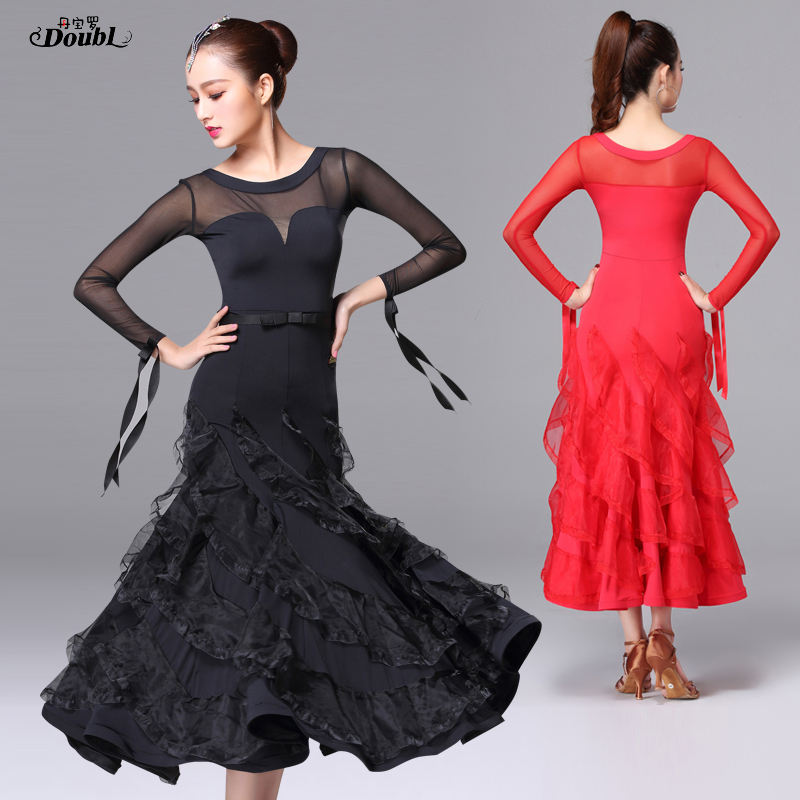 Dambao Roo New Morden Dance Dress Long Sleeve Foreign Dress National Mark Dance Dress Practice Suit Social Dance Waltz Big Swing Dress