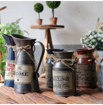 Wrought gardening kettle jar dried flower arrangement decoration ornament wrought iron flower tube kettle small ornaments storage jar