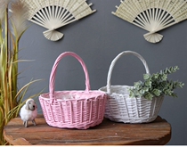Wicker White pink portable flower basket Wicker flower arrangement flower basket Wicker waterproof lining flower basket portable basket