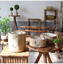 Linen bag storage tube idyllic retro shop decoration storage ornaments flower Flower tube set storage linen bucket