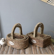 Pastoral hand flower basket straw basket storage basket banana leaf weaving flower arrangement basket green flower plant home decoration