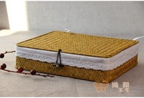 Handmade cotton linen lace storage box gift packaging box sea straw woven storage storage basket