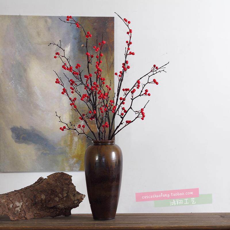 Simulation red fruit branch wild fruit berry hair fruit red bean Acacia bean high-grade home decoration flower Berry branch simulation flower