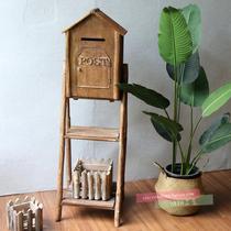 Pastoral Series Solid Wood retro mailbox flower stand homestay window decoration solid wood furniture green planting storage table