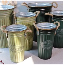 American retro non-waterproof wrought iron flower creative home large flower bucket tin bucket iron bucket flower pot flower pot decoration