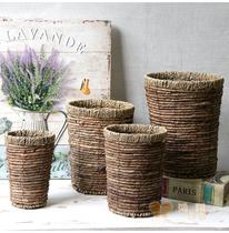 Pastoral series straw storage flower basket flower flower arrangement storage bucket floor green plant flower basket handmade