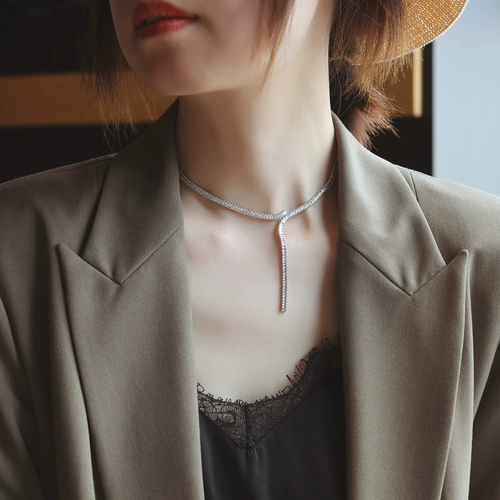 ZOXI Ожерелье, чокер, цепочка до ключиц, свадебное платье, легкий роскошный стиль, микроинкрустация, инкрустировано бриллиантами