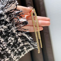 S925 silver needle long style Temperament Platoon Drill Flow Su Chain Earrings Earrings Woman South Korea Display Face Lean Brief About 100 Hitch Ornament