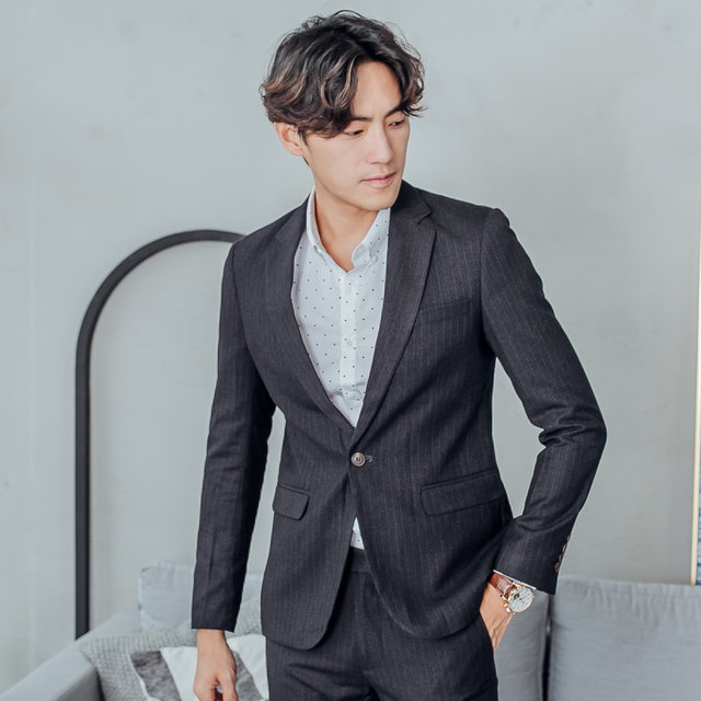 Striped suit men's slim Korean style British style casual simple Internet celebrity suit wedding dresses handsome jacket trendy