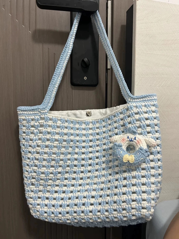 Waffle Hollow Grid Bag Large Capacity Tote Underarm Bag Handmade DIY Material Kit Yarn Knitting Crochet