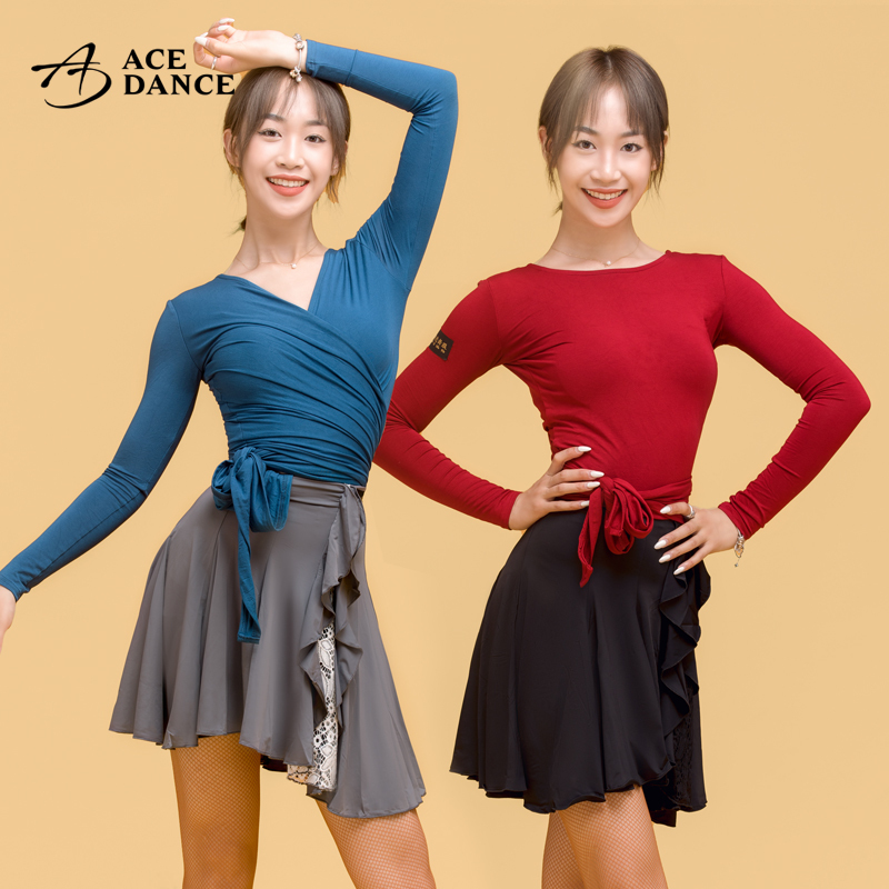 Latin Dance Clothing Women's Rose New Lace-Up Top Front and Back Two-Wear Long-Sleeved Mid-Sleeve Yoga Body Training Clothing