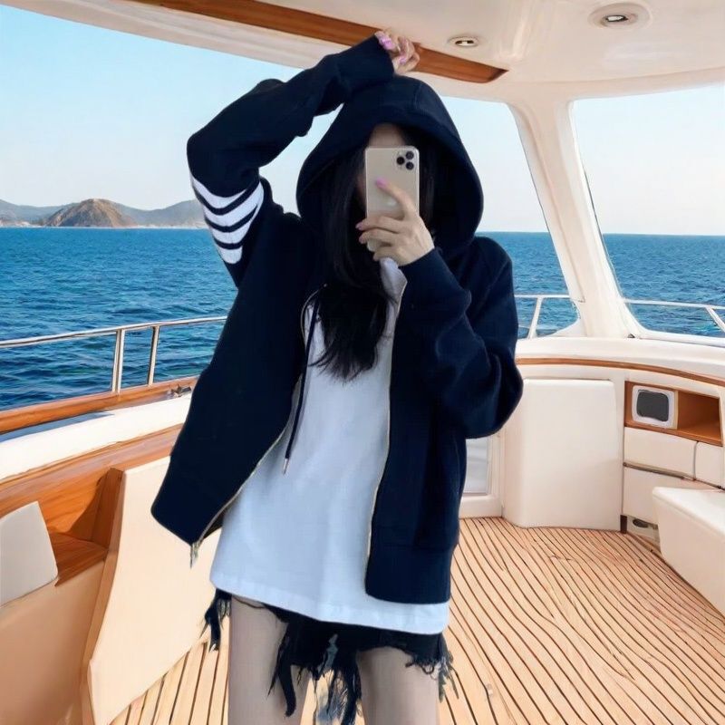 Trendy Brand Tb Waffle Zipper Hooded Sweatshirt Jacket Loose Fit 2026 Spring New Style Unisex Couple Long-Sleeve Top Trendy Brand Tb Waffle Zipper Hooded Sweatshirt Jacket Loose Fit 2026 Spring New Style Unisex Couple Long-Sleeve Top