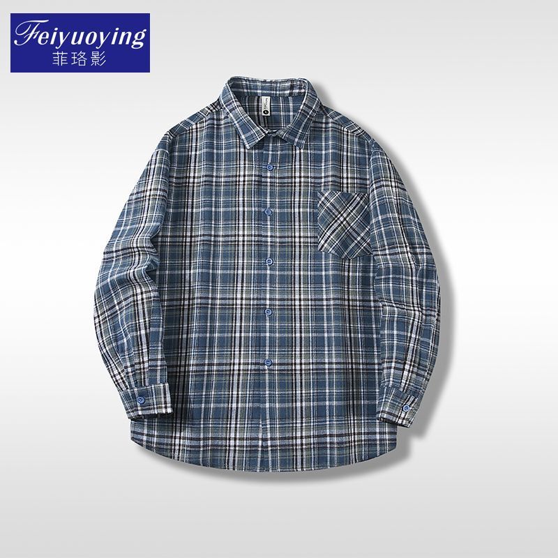 2026 Plaid American Style New Trendy Spring and Autumn Men's Retro Shirt Japanese Long-Sleeve Jacket Loose Casual Shirt