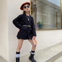 Girl Suit 2021 Spring and Autumn Western Tong Tong Tong Tong Tong childrens wear childrens belt small suit domineering coat