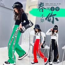 Girl Side Letters Tug Pants Spring Fall web Red Fashion horse hooded pants CUHK Scout 100 Ride Ocean Broadlegged Pants Tide