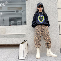 Girls BAO WELN TROUSERS FOREIGN AIR AUTUMN WINTER NEW BOY GUSH Thickened Zebra Mark Loose Sport Long Pants Tide Children clothing