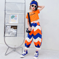 Childrens Fried Street Suit 2022 Summer children High waist short sleeves Dye Pants Foreign Air loose CUHK Scout two sets