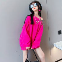 Girl Design Sensation Dew Shoulder Sweatshirt Fall New Web Red Streaming Suocean Qi Dress Child Loose Walking Show Jacket