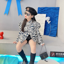 Girl Zebra Mark Leather Coat Jacket 2021 Autumn Clothing CUHK Child Bully Blouse Children Short FOREIGN AIR LEATHER JACKET TIDE