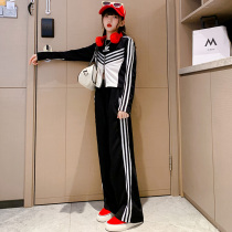 Girls wide-leg suit 2023 new style big childrens net red spring and autumn webbing loose hip-hop street dance two-piece suit