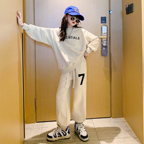 Girls net red suit spring and autumn 2022 new foreign style fashion childrens pullover loose casual sweater two-piece trendy