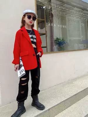 Girls ' suit suit 2021 spring and autumn middle and large children's casual small suit fried street handsome catwalk tide children's three-piece suit