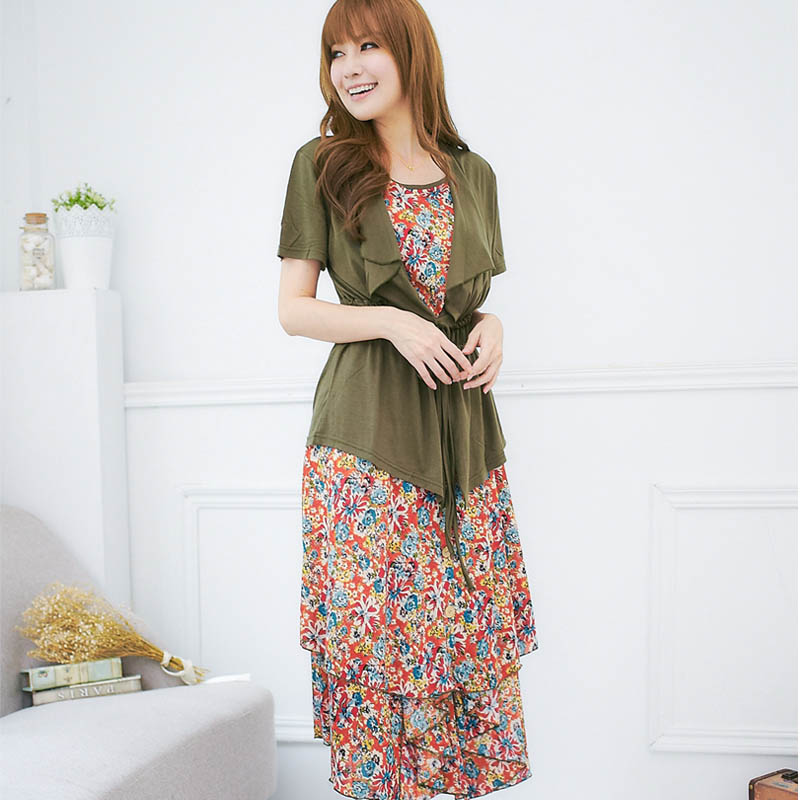 Pure Cotton Laced Clothing Out Hot Moms Postpartum Long Version Short Sleeve Loose Lactation Suit Women Suckling Foreign Dress Summer
