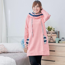  Pregnant womens sweater mid-length winter plus velvet tide clothes warm lactation womens lactation clothes autumn wear hot mom models