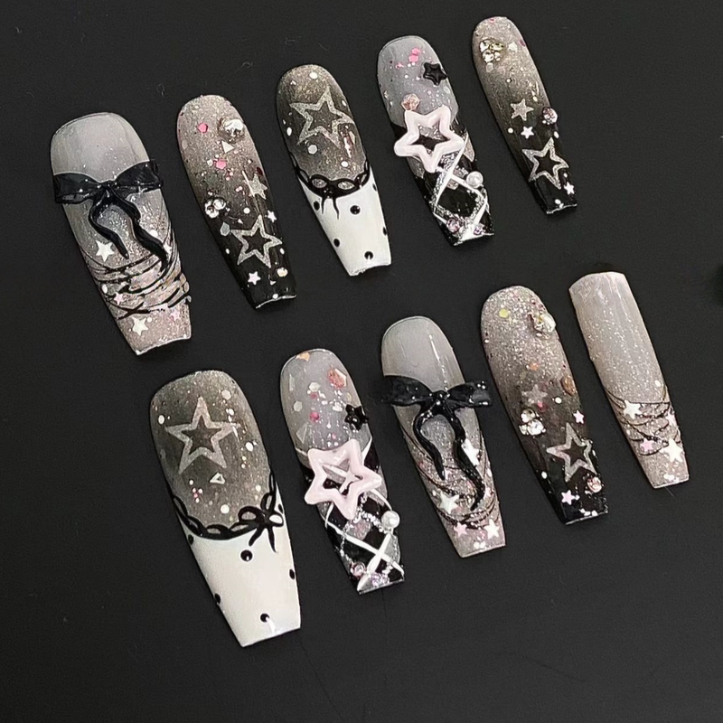 M282 Sweet and Spicy Star Semi-Handmade Lace French Hot Girl Cute Girl Wearable Nails Removable Whitening Manicure