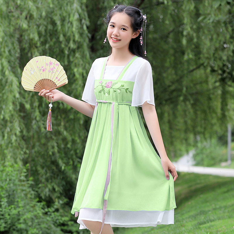 Teenage cải thiện Han quần áo Trung Quốc gió học sinh trung học cơ sở ăn mặc mùa hè siêu cổ tích cổ trang phục anh đào gió cổ hoa cổ tích váy dài