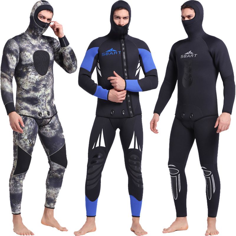 5mm3mm camouflage black fishermen and women outdoor winter swim warm hood tops split swimsuit