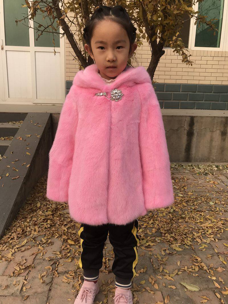 Мех/искусственный мех 儿童貂皮大衣整貂小女孩中长款韩版皮草外套连帽真貂毛私人订制