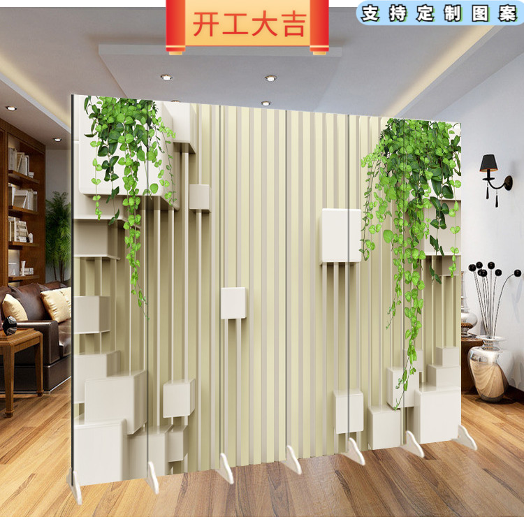 Brief freshening 3D green leaf background wall Living room Screen Room Partition Beauty Salon YY Anchor folding cloth Art Xuanguan