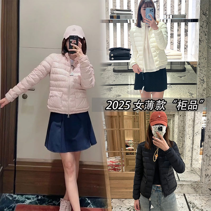 25S Lans Goose down Hooded down Jacket for Women, Stand Collar, Lightweight, Slim Fit, White Short Style, Warm Pink Coat