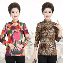 Middle-aged and elderly long-sleeved Tt shirt female cotton mother cotton bottom half high collar body shirt spring and autumn clothes thick base shirt