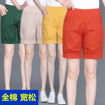Mom shorts outer wear summer thin elastic waist loose middle-aged womens pants cotton summer middle-aged and elderly five-point pants