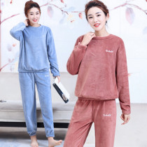 Autumn and winter middle-aged mother womens pajamas coral velvet fashion plus velvet thickened middle-aged and elderly flannel home clothing