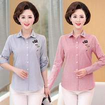 50-year-old mother cotton shirt 50-year-old middle-aged autumn middle-aged and elderly fashion shirt womens long-sleeved cotton foreign style
