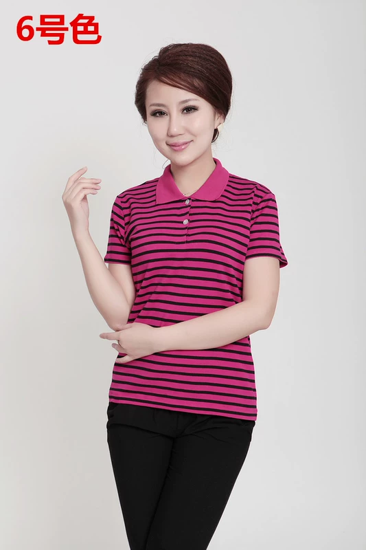 Áo thun nữ trung niên mùa hè ngắn tay thời trang mẹ chất liệu cotton kẻ sọc sọc áo thun trung niên size lớn áo kiểu trung niên hàn quốc