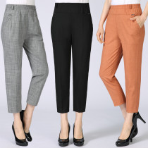 Middle-aged summer Women 7-point pants high waist elastic leisure Capri pants mother cotton Women middle-aged elastic eight-point pants