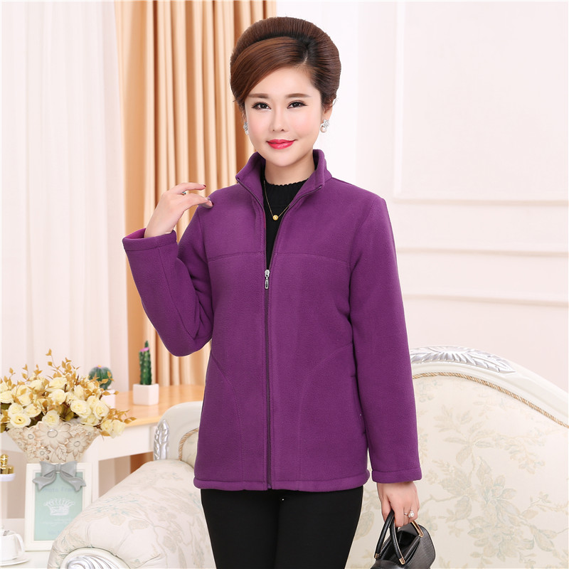 Áo len nữ mùa thu đông 2018 dành cho nữ trung niên với màu áo liền thân cộng với áo khoác lông cừu nhung ngắn áo khoác cho người lớn tuổi