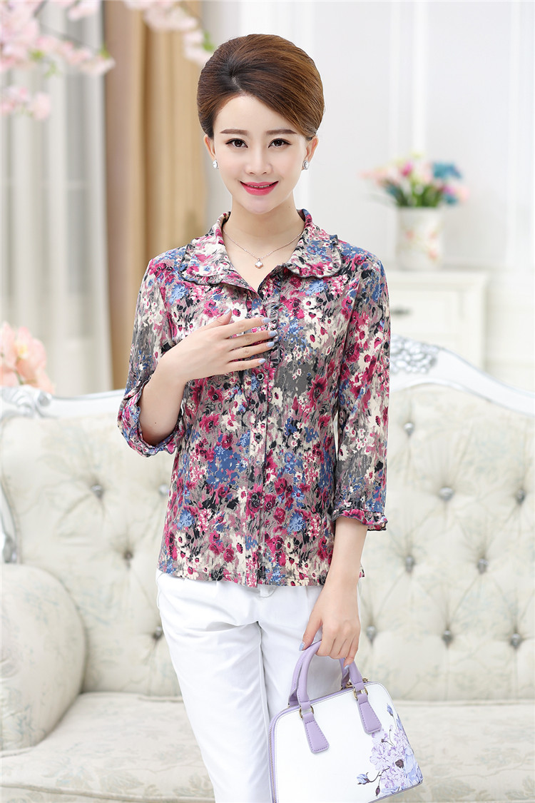 Áo sơ mi nữ trung niên mùa hè áo sơ mi nửa tay 40-50-60 tuổi Áo nữ trung niên mùa hè áo mẹ áo ve áo mới - Quần áo của mẹ áo kiểu trung niên 2020