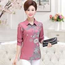 2019 New mother dress summer shirt middle-aged aged spring chiffon shirt middle-aged womens lapel collar long sleeve T-shirt