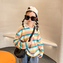 Fifis wardrobe 2021 spring autumn new Polo cedar girl T-shirt CUHK Scout striped thin autumn clothing blouse