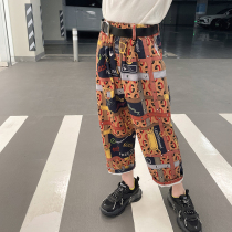 Fifis Wardrobe Girl Casual Pants 2021 Fall New CUHK Scout Vintage Port Wind Printed Boy Clothing Pants Tide