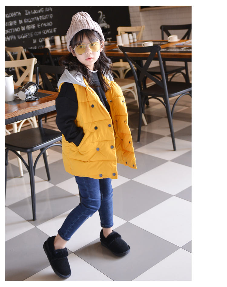Áo khoác bé gái cotton trùm đầu đôi mùa đông 2018 Áo cotton mới phiên bản Hàn Quốc áo khoác dày trẻ em lớn áo khoác ba lỗ có mũ cho bé