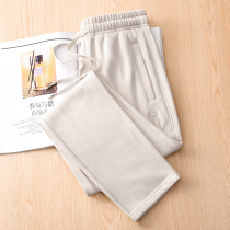 Apricots Color Pure Cotton Sports Pants Woman Spring Autumn New Tightness Waist Straight Drum Pants Zipped Loose Slim Casual All-cotton Sweatpants