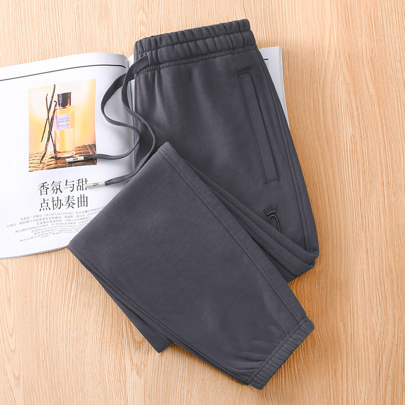 Iron Gray Pure Cotton Sweatpants for Women, New Spring and Autumn Style, Zipper Pockets, Casual Pants for Petite Figures, Slim-Fit Joggers, All-Cotton Sweatpants